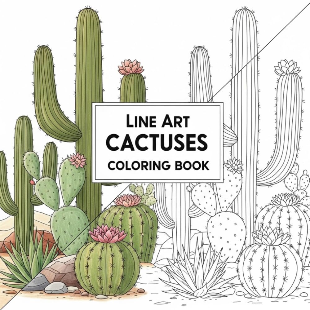 Line Art Cactuses Coloring Book