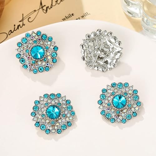 Miniatura 6 de Rytenz 4 botones de diamantes de imitación, adornos de cristal para ropa, joyería, decoración de bricolaje, para manualidades, boda, novia (azul