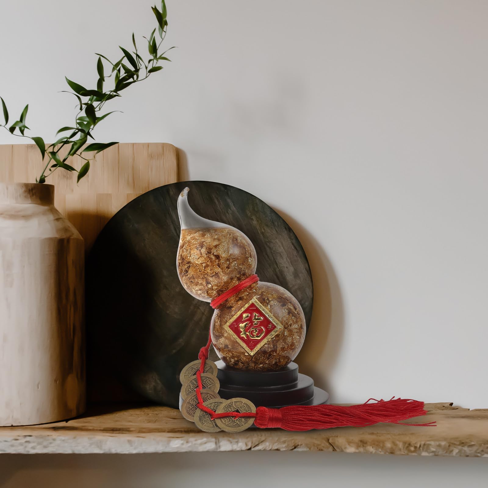 Ipetboom Ornement Richesse Symbole Décoration ou et Prospérité Intérieure pour Artisanal Calebasse Dorée en Verre Feuille d'or de Bureau Maison