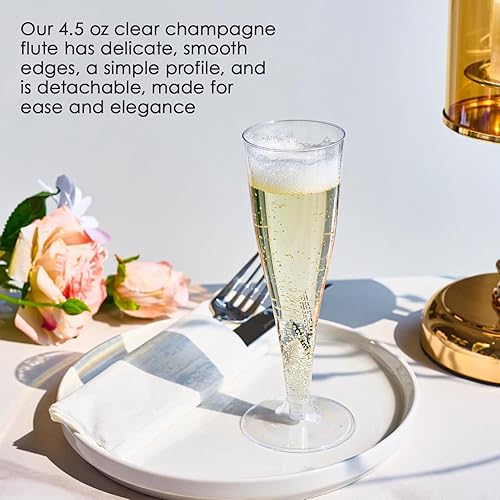 Miniatura 4 de FOCUSLINE Paquete de 100 copas de champán de plástico de 4.5 onzas, vasos de champán de plástico transparente, vasos desechables para tostado, vasos
