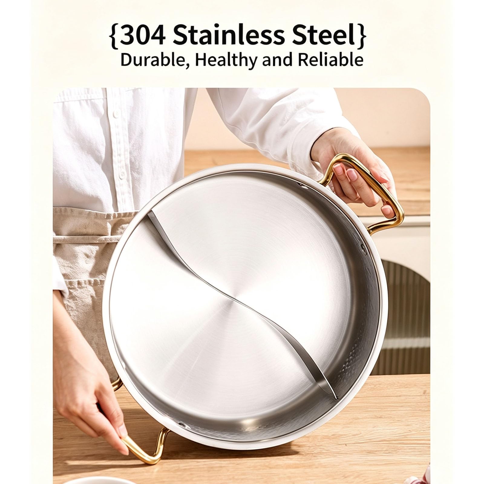 Dual-Flavor Divided Stock Pot with Glass Lid for All Stovetops
