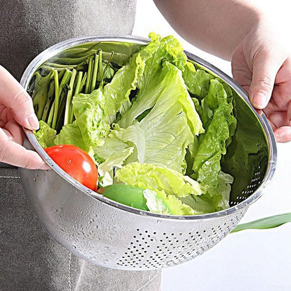 Cuenca Lavadora de Arroz en para acero Inoxidable con Agujeros Laterales - Colador Escurridor para Pasta y Legumbres - Utensilio de Cocina para fácil de Limpiar 22.5x11.5cm(304 material 26 cm)