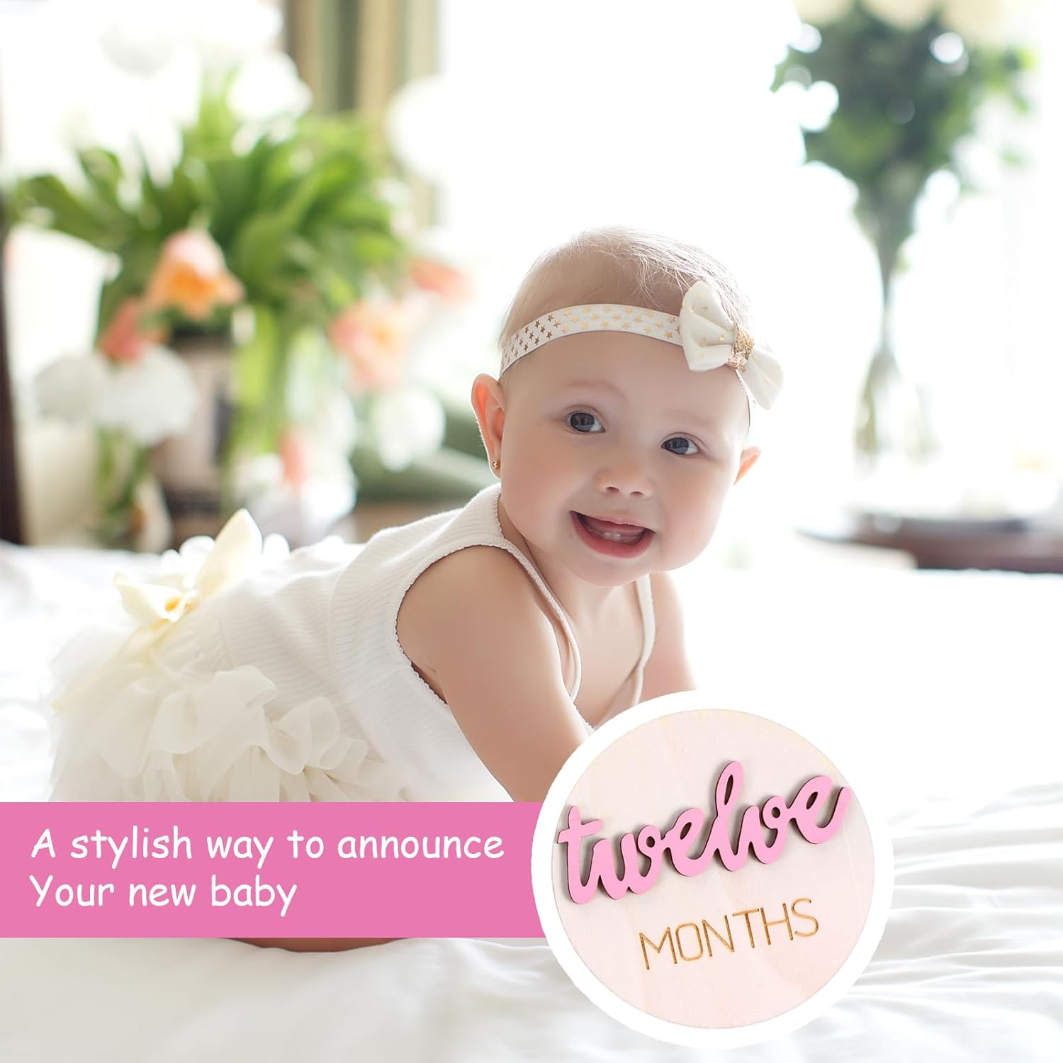 TIESOME 6 Pcs Baby Monthly Milestone signs,1-12 Months Milestone signs for Photos with Double-Sided 3D Engraving Newborn Age Signs for Baby (Pink)