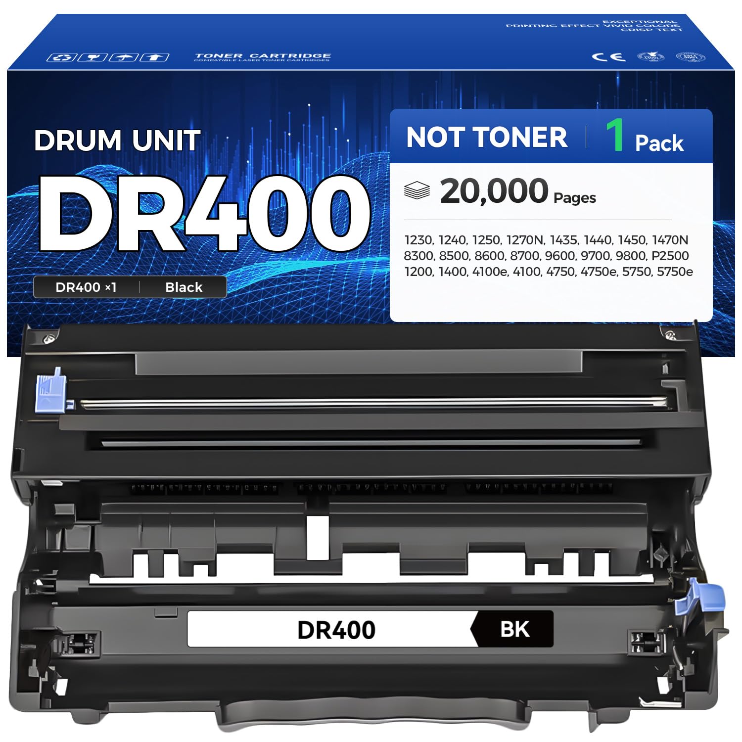 DR400 Drum Unit (Not Toner) Replacement for Brother DR400 DR-400 Imaging Drum Compatible with Brother Intellifax-4100e 4750e 5750e HL-1240 DCP-1200 1400 8350 MFC-8300 MFC-8500 MFC-9600 P2500 Printer