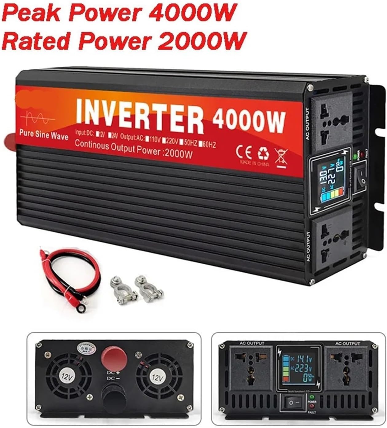 Inverter 3000W 4000W 5000W DC 12V 24V 48V 60V to AC 220V 110V 120V 220V Voltage Converter Power Inverter(Peak Power 5000W,24V_110V(60HZ))(Peak Power 4000w,24V-110V(60HZ))