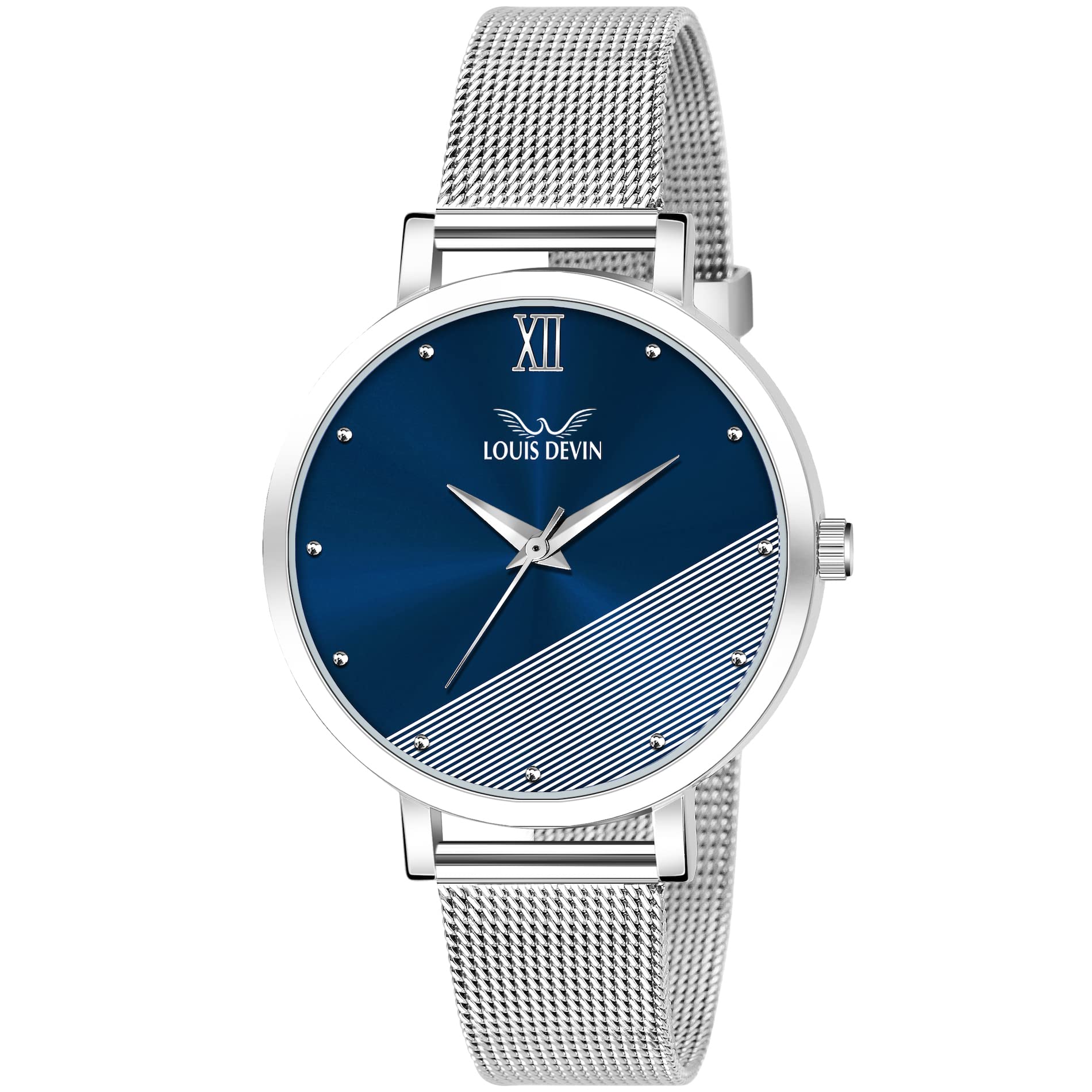 LOUIS DEVIN Stainless Steel Mesh Steel Chain Analog Wrist Watch For Women -Wt142-Blu-Ch, Blue Dial, Silver Band (B09LVG45QR) Amazon Price History, Amazon Price Tracker