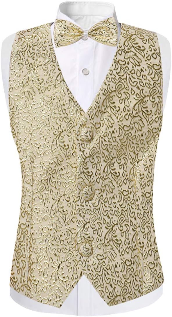 SWOTGdoby Boys Slim Fit Suits 4 Pieces Blazer Vest Pants Bowtie Jacket with Gold Rims for Wedding Party Prom - Image 4