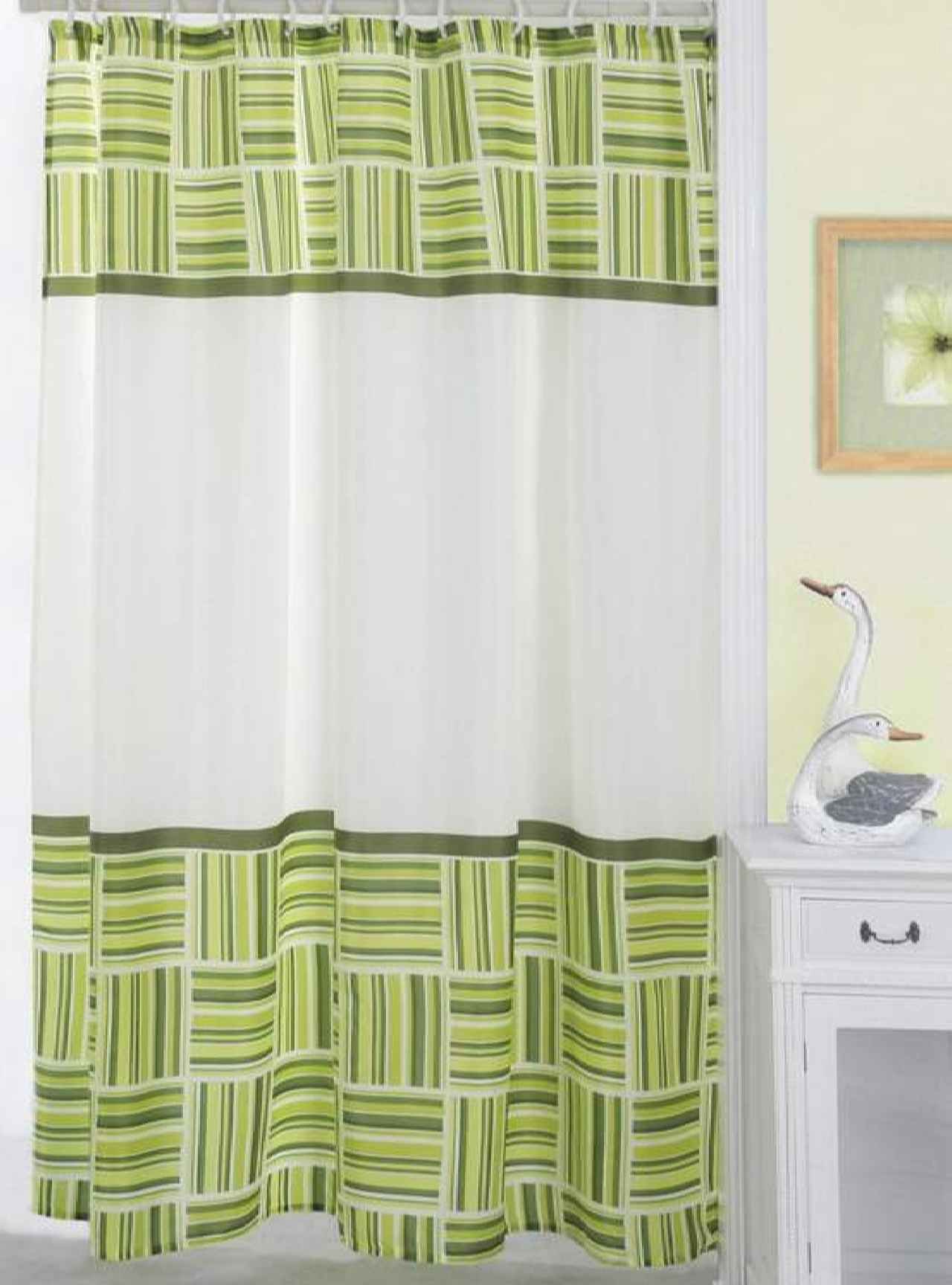 Rideau de douche en tissu Caroline Carnation Home Fashions vert pour ambiance bien-être