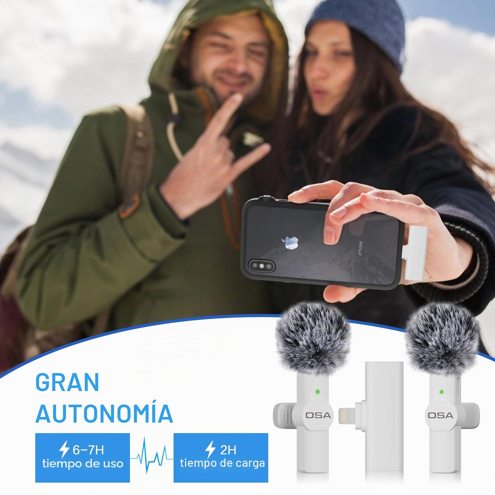 OSA Lavalier Micrófono móvil inalámbrico para grabación de Video de iPhone, micrófono inalámbrico para Youtube/entrevista/Vlog, para iPhone de grabación inalámbrica, Paquete de 2