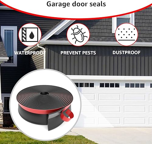 Miniatura 5 de Sello de goma universal de 10 pies para puerta de garaje inferior y lateral, repuesto para puerta de garaje resistente a la intemperie con clavos
