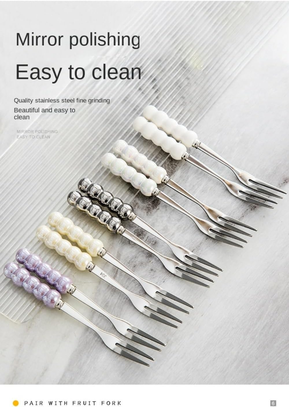 Fourchettes à Fruits, Ensemble de 12 fourchettes à Fruits, Manche en céramique et Acier Inoxydable, Lavable au Lave-Vaisselle, Blanc, for 12 Personnes(Rainbow,No Cans)