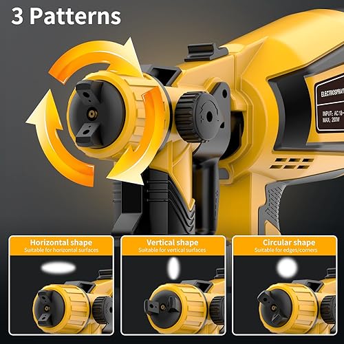 Miniatura 6 de Pulverizador de pintura de 800 W, pistola pulverizadora HVLP de 32000 RPM con contenedor de alta capacidad de 47.3 fl oz, 5 boquillas y 3 patrones,