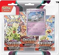 Vista 2 de POKEMON TCG Escarlata y violeta llamas de obsidiana paquete de 3 ampollas de refuerzo
