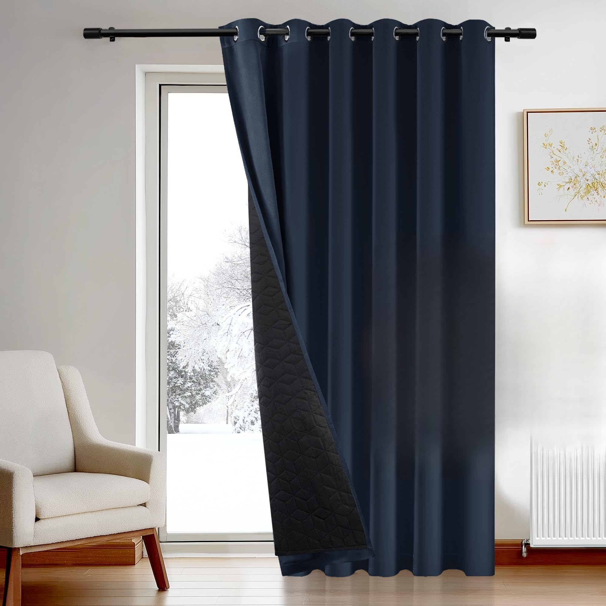 Deconovo Windproof Blackout Curtain Eyelet, Energy Saving Bedroom Curtain with Thick Microfiber Quilted Lining, 84 Inch Drop Thermal Insulated Curtain for Door, 80 x 84 Inch, Navy Blue, 1 Panel โ image 1