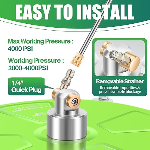 Miniatura 63 de PWS14G - Limpiador de superficies de hidrolavadora de 14 pulgadas con 4 ruedas, limpiador de superficies de acero inoxidable verde recubierto