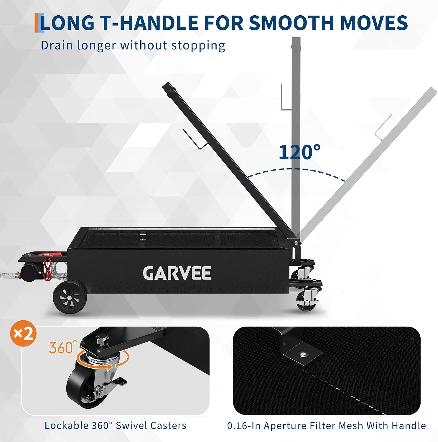 Garvee 20-Gallon Low-Profile Oil Pan with Electric Pump, 6.5-Foot Hose, and Lockable Casters - Leak-Proof and Rust-Resistant - Suitable for Cars, SUVs, Trucks, Motorcycles, and ATVs - Black