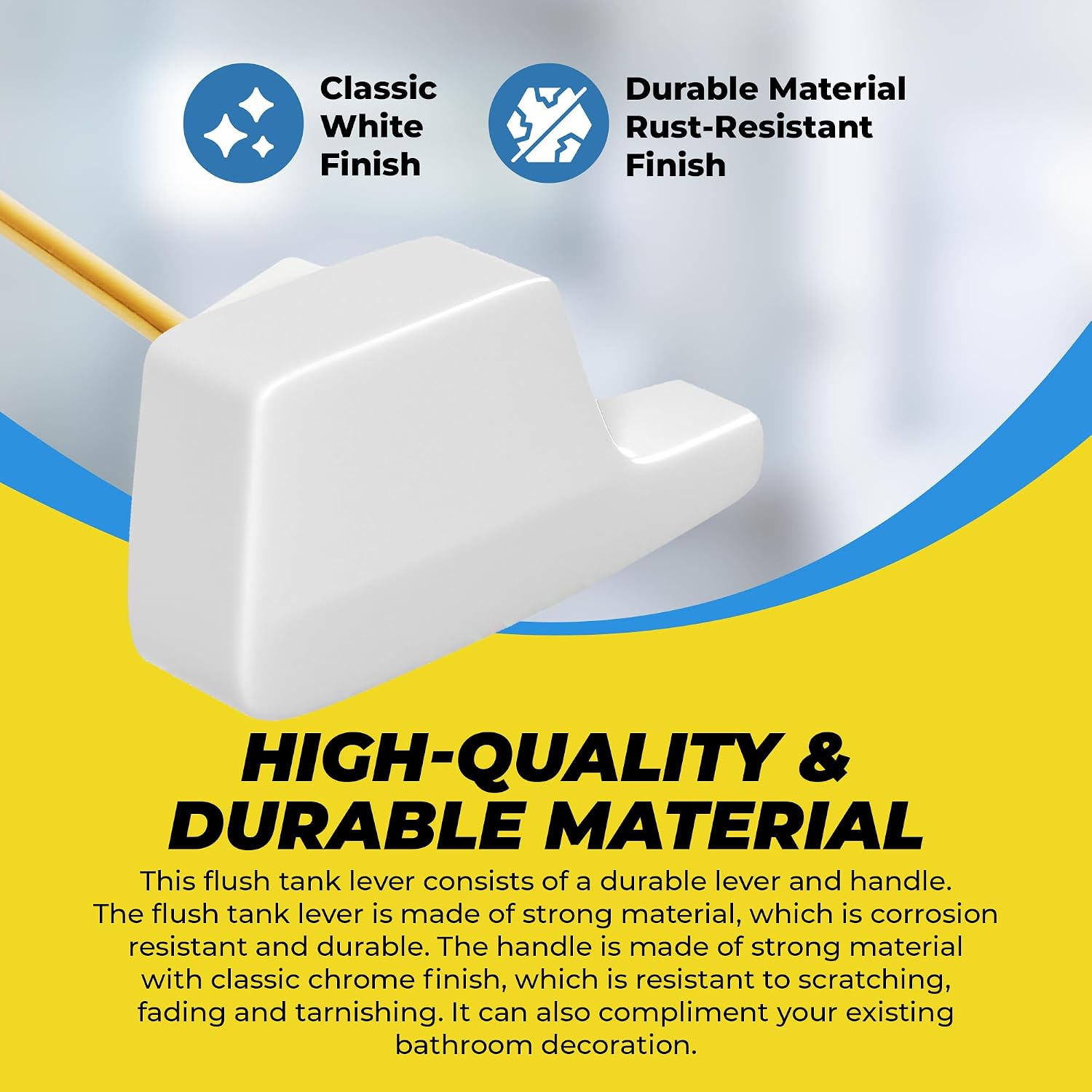 Qualihome Universal Side Mount Toilet Handle Tank Flush Lever - Modern Durable Toilet Bowl Handles Side Mount - Also Replaces Eljer Toilet Handle & THU004-CP Toto Toilet Handle Replacement (White) image 4