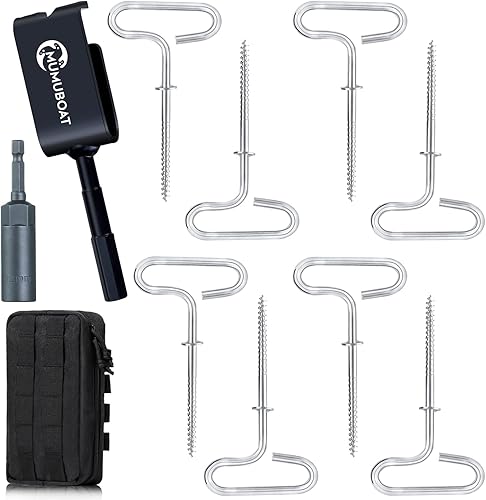 MUMUBOAT Kit de adaptador de taladro de anclaje de hielo con bolsa de almacenamiento, 4 piezas de anclajes de casa de hielo, anclajes de hielo