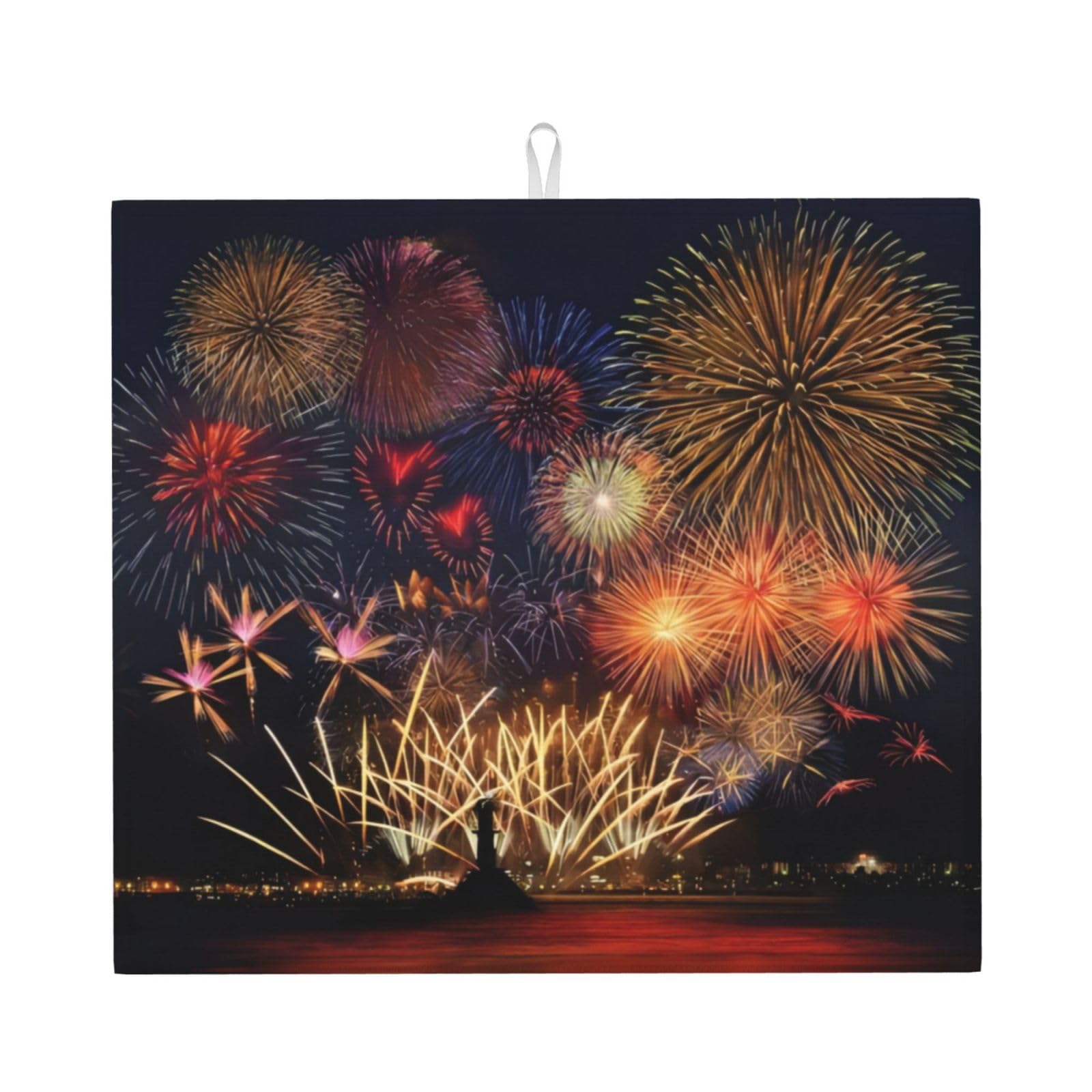 Yyhwhjde Black Fireworks Prints Kitchen Drying Mat – Absorbent Dish Throw For Countertop, Non-Slip Layer With Vibrant Prints, Ideal For Housewarming