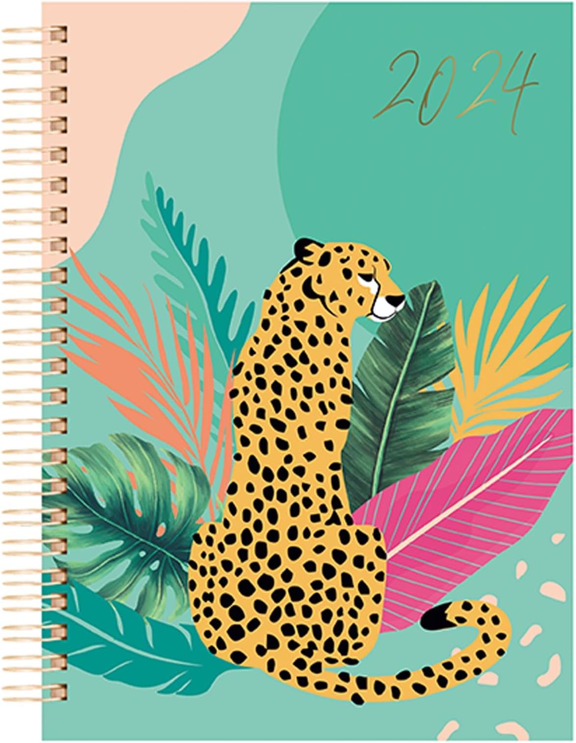Tallon 2024 A5 Hardcover Diary Week to View Planner Green Stylish Jungle Leopard Design