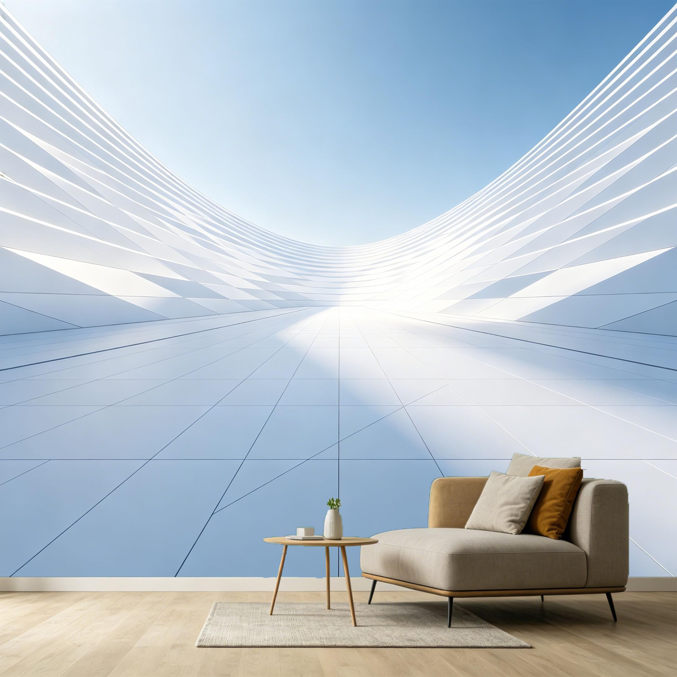 Custom Size Wall Murals Modern Geometric Abstract White Architecture Lines 3D Perspective SelfAdhesive Wall Fabric Removable Large Wallpaper for Photo Living Room