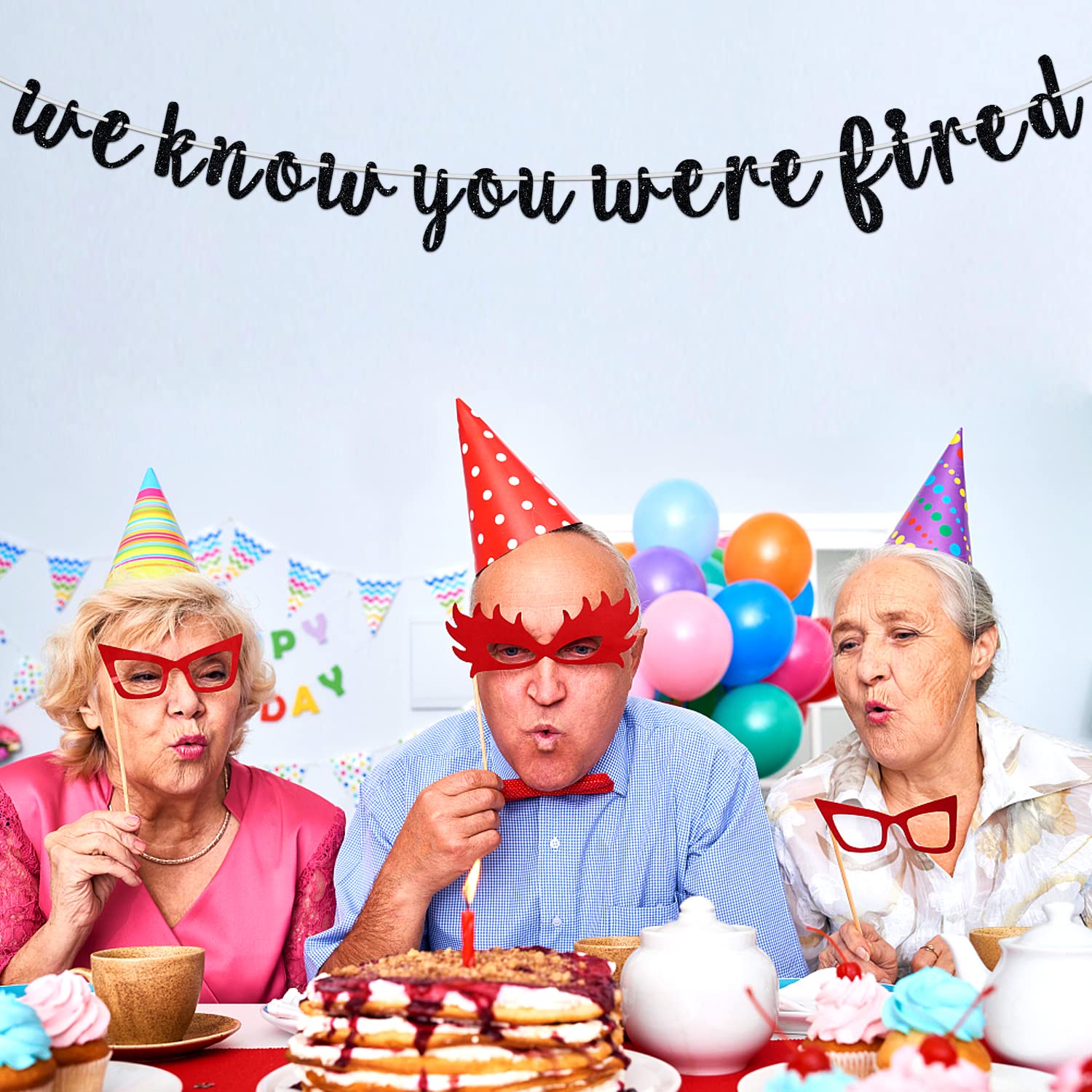 „We Know You're Fired“ Banner – Schwarzes Glitzer-Banner Für Abschied, Ruhestand Oder Promotion, 2 M Lang, Mit Buchstaben Zum Auffädeln