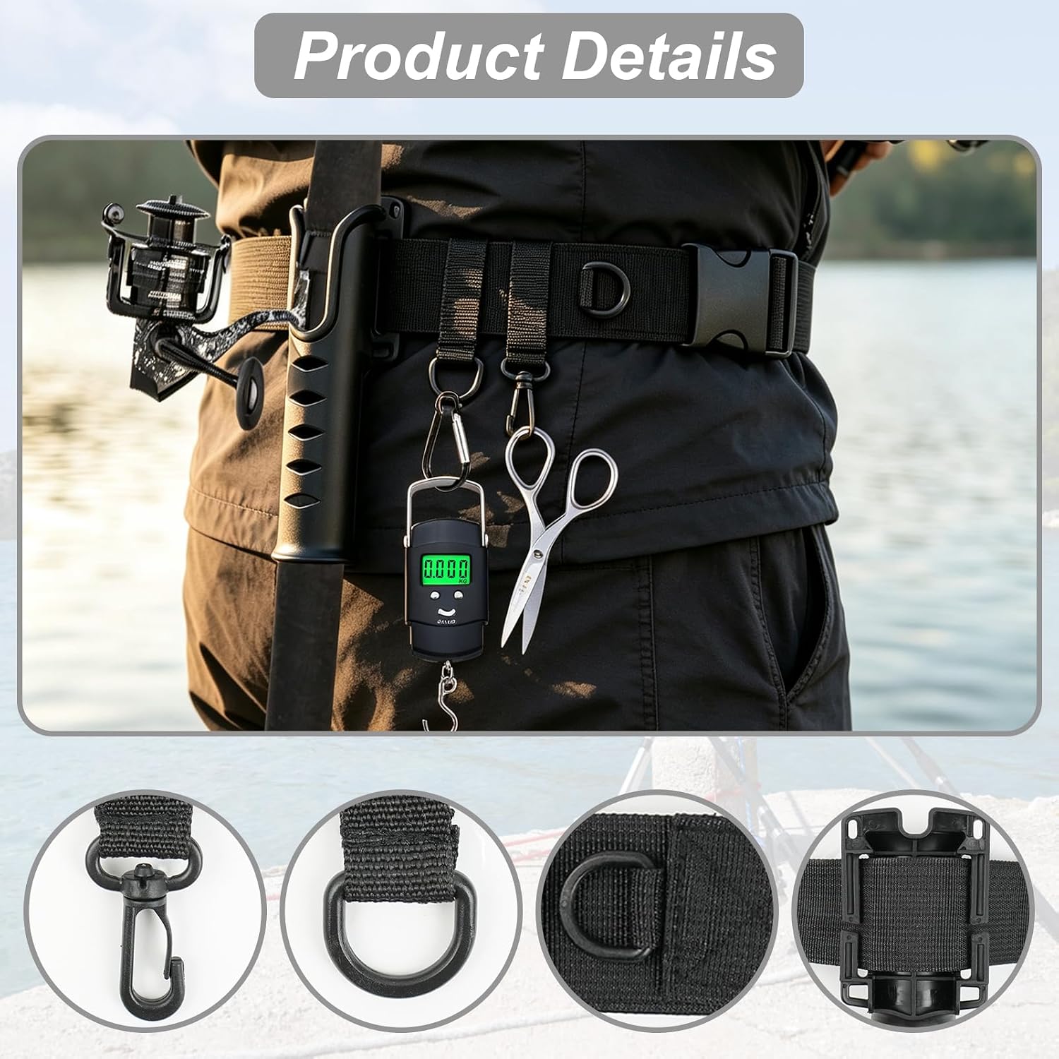 Fishing Wading Belt with 2 Rod Holder Adjustable Fishing Belt Wader Belt | for Surf Casting Spinning Pole Fishing