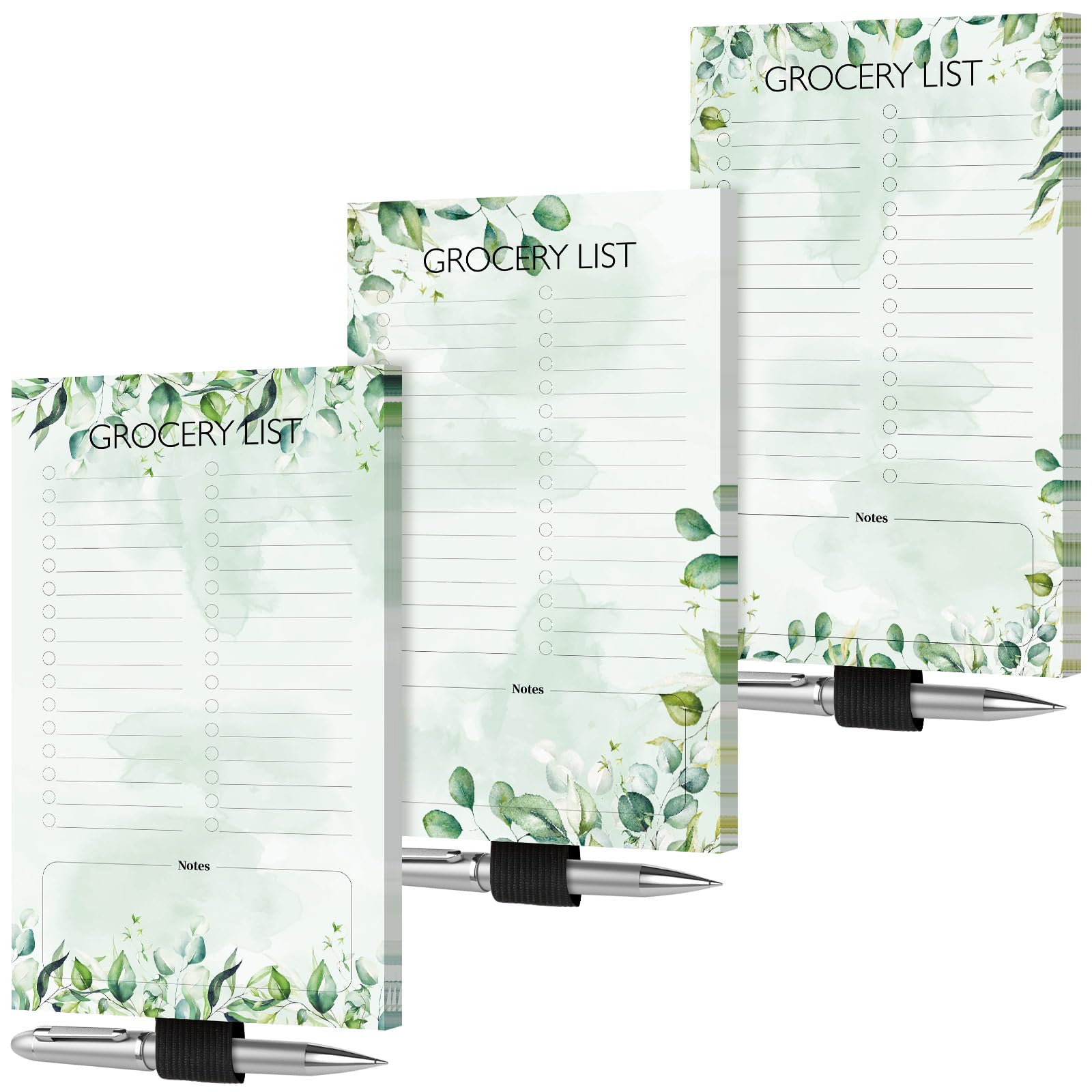 Jinei 3 Sets Grocery List Magnetic Notepad for Fridge with Pen Holder Refrigerator Note Pad Magnet Shopping List Memo Notepads with Lined Pages, 4.5 x