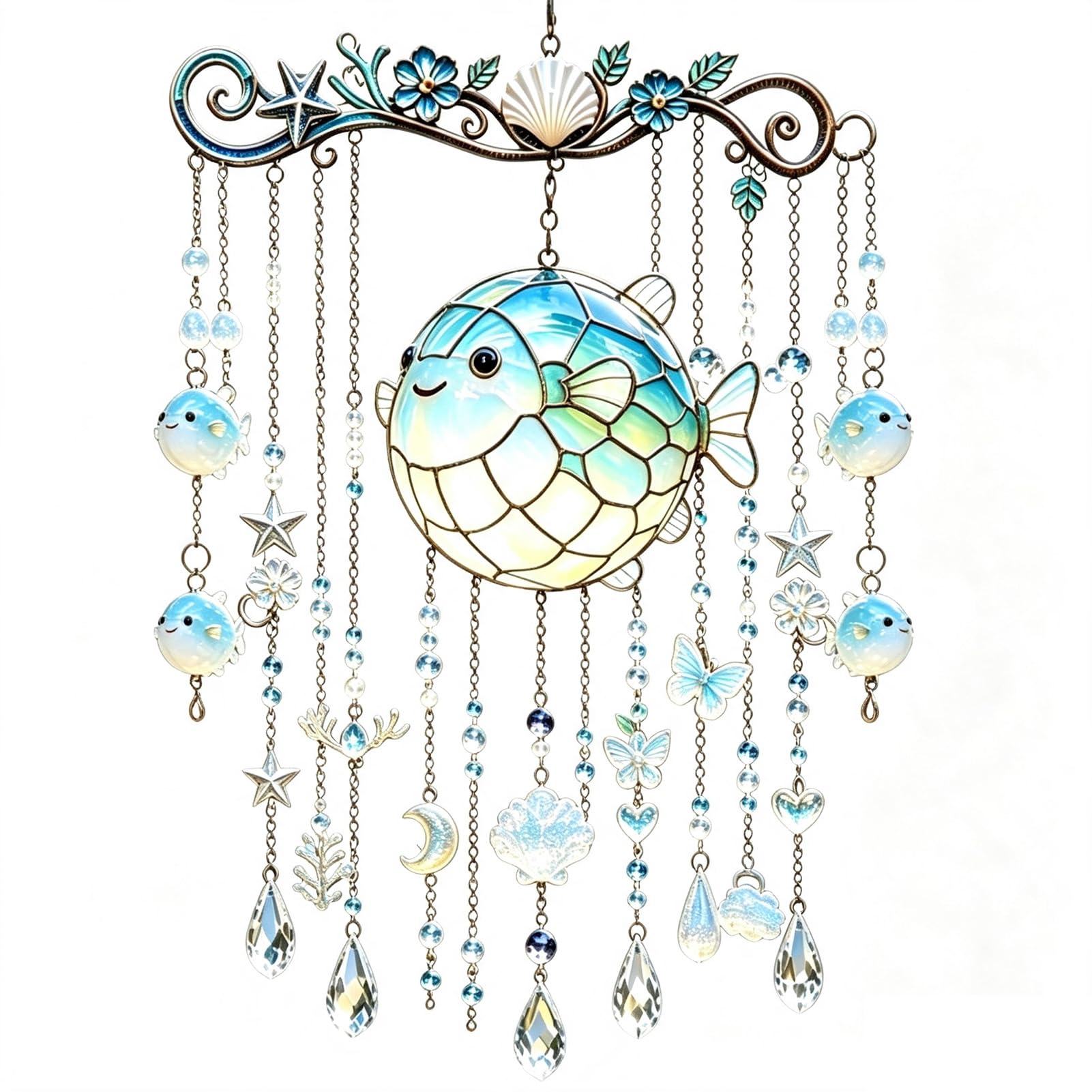 ZhzeYun Crystal Wind Chime - Ocean-Themed Stained Acrylic Sea Turtle Hanging Suncatcher with Prism Drops, Coastal Beach Decor for Garden Patio Porch WindowH
