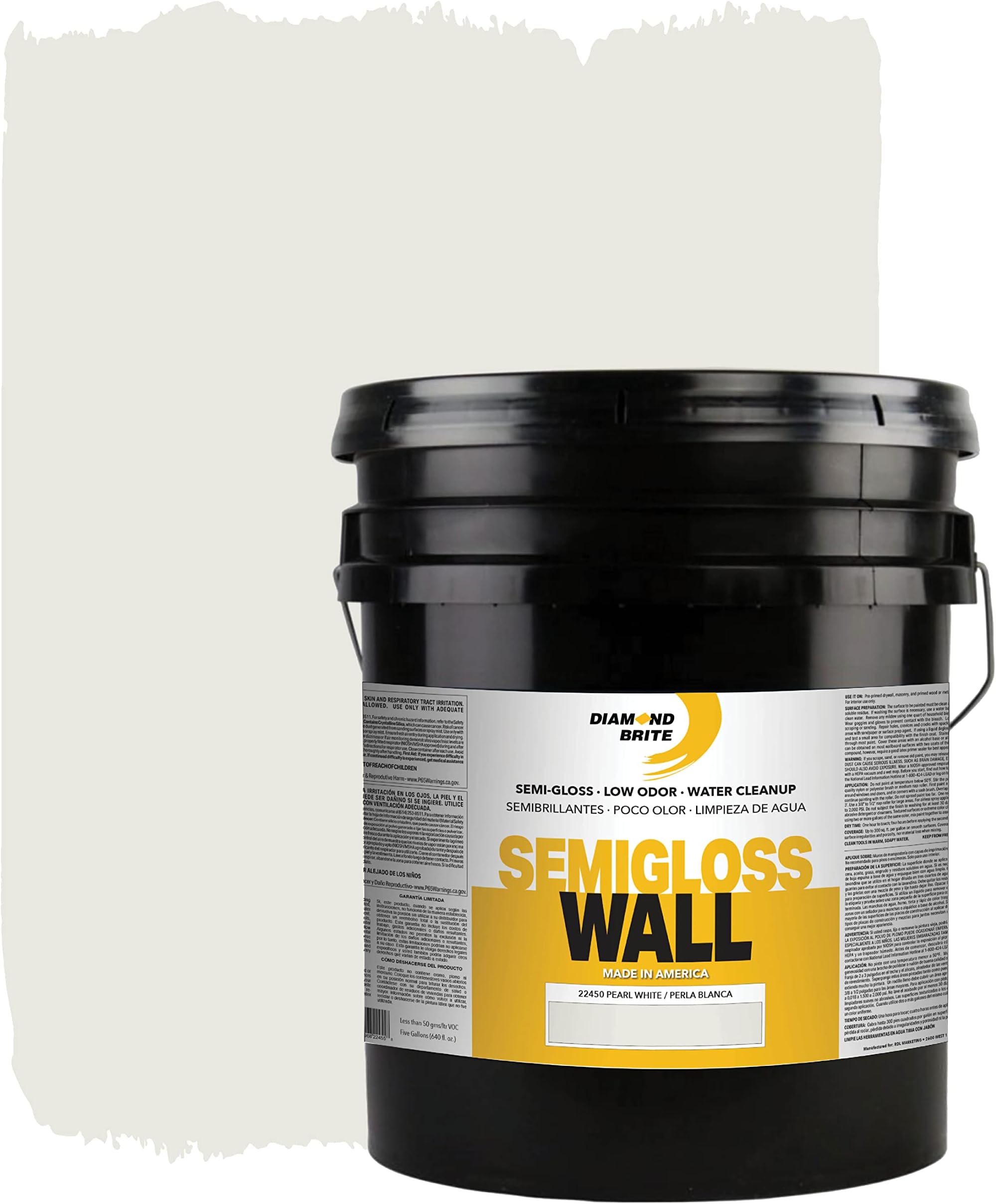 Diamond Brite Paint Semi-Gloss Latex Paint 22450-5, Durable Washable Finish for Doors, Trim & Cabinets, Interior/Exterior, Multi-Surface Use, Pearl White, 5 Gallons (640 fl oz)