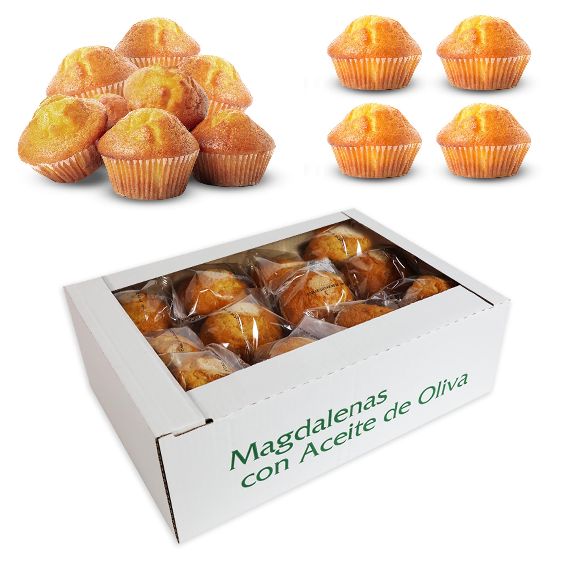 Magdalenas Aceite de Oliva- Magdalenas Caseras Dulces para Cada Dia - Disfruta de Nuestras Jugosas Magdalenas en tu Momento de Bolleria Diaria. Envasadas Individualmente 24 unidades