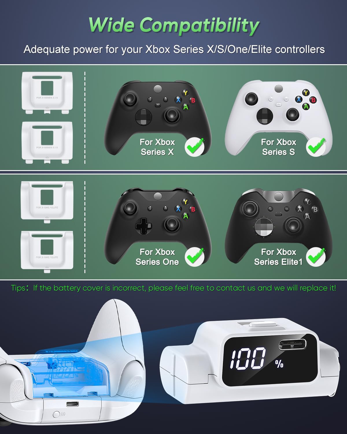 YUANHOT - Batterie rechargeable pour Xbox Series X/S, écran LED, lot de 2 batteries à charge rapide de 3600 mWh, ensemble de charge et kit de charge à distance pour Xbox Series X/S-W