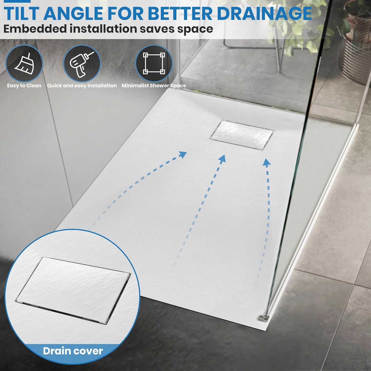 Shower Base with Left Drain Cover, Non-slip Shower Pan 60"L×36“W, Black SMC Shower Tray For Bathroom Assembly, Solid Surface Shower Base