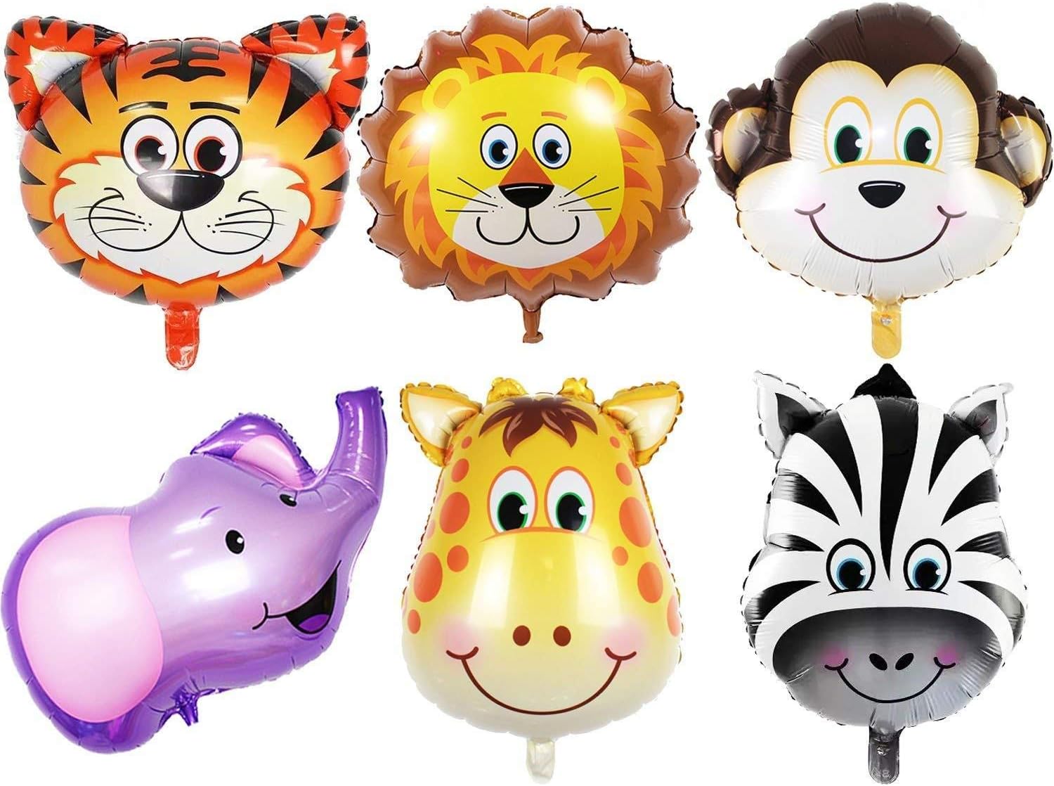 JUNGLE SAFARI ANIMALS BALLOONS - 6pcs 22 Inch Giant Zoo Animal Balloons Kit For Jungle Safari Animals Theme Birthday Party Decorations