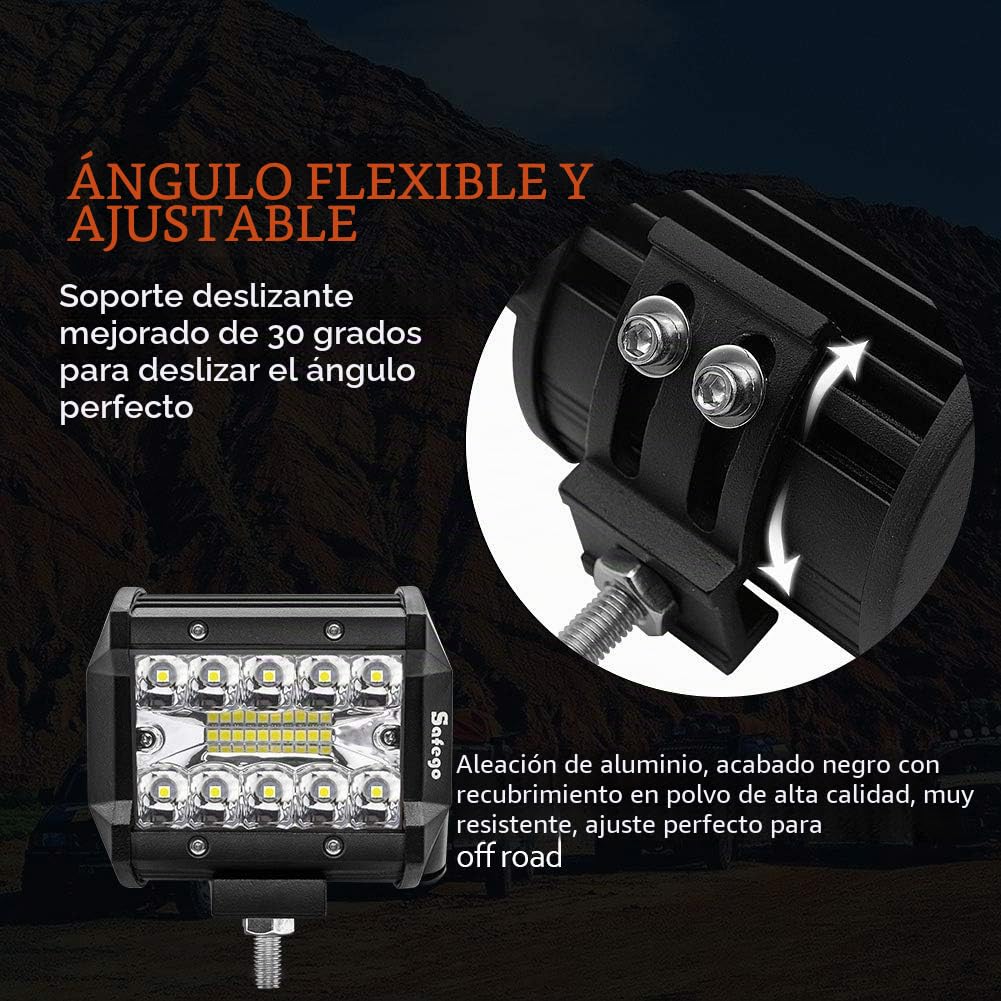 Safego 4" 60W Faro Trabajo LED Focos de Coche 12V 24V Faros LED Tractor 6000LM 6500K IP67 Impermeable Off-Road Foco de Trabajo Led para Tractor Camión Moto ATV SUV Barco, 10PCS