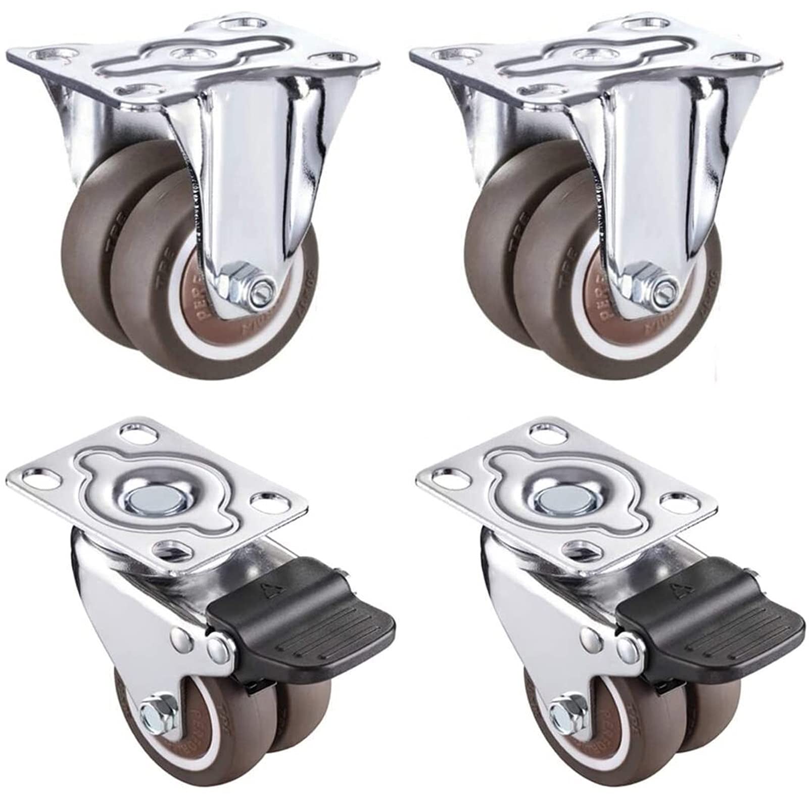 Roulettes de meubles pivotantes en caoutchouc | Lot de 4 roues doubles avec vis