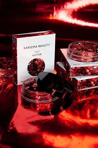 Miniatura 3 de KARIZMA Vamp Purpurina holográfica Purpurina gruesa roja de 0.35onzas para la cara, el cabello, los ojos y el cuerpo, para mujer. Purpurina para