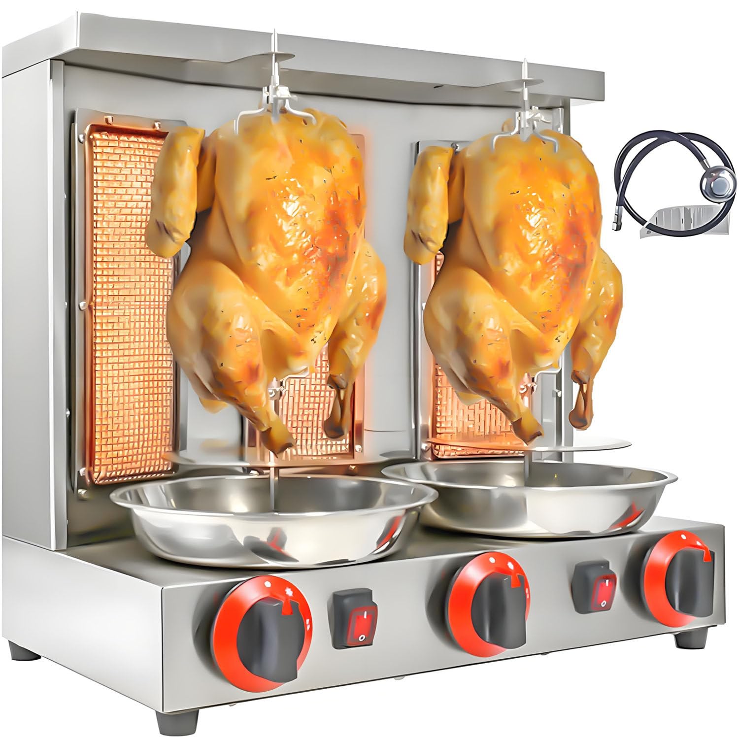 Máquina casera para shawarma de Pollo, asador Comercial de Pollo Turco para Doner, asador Vertical de propano de mostrador con 3 quemadores para Cocina casera, Restaurante y Fiestas.