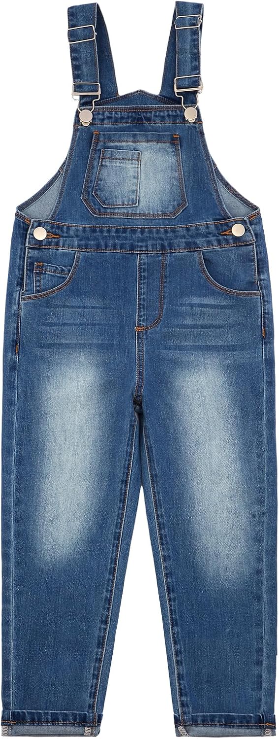 Girls Denim Overalls,Soft Stretchy Jeans Overalls for Girls Kids