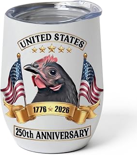 Black Australorp Chicken Rooster 250th Anniversary USA 1776-2026 Tumbler 12oz Stainless Steel Insulated Cup American Patriotic 4th July Decoration Gifts for Australorp Chicken Lovers