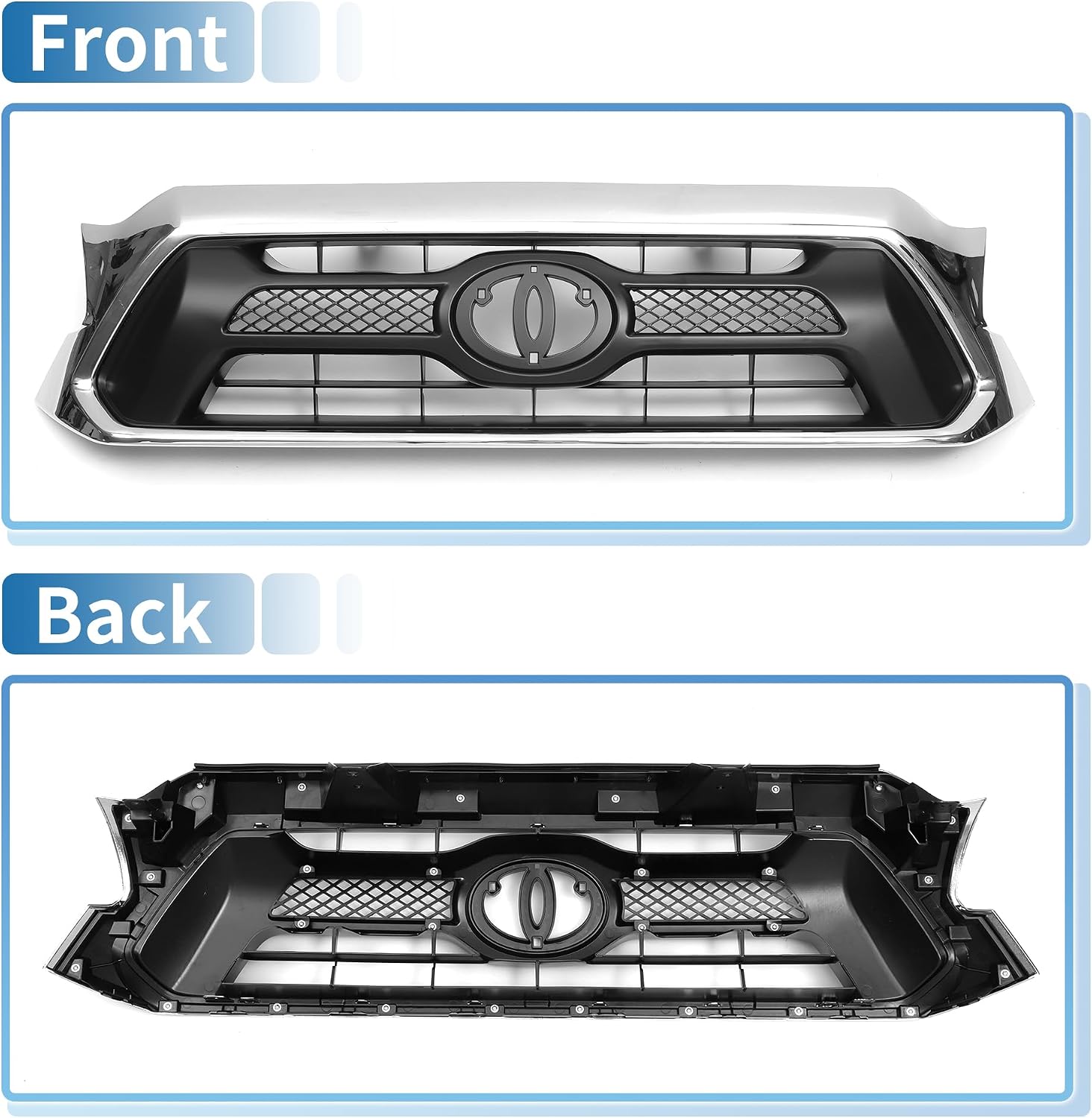 Front Hood Bumper Grille Grill Front Upper Bumper Grille Grill for Toyota Tacoma 2012 Chrome Silver Tone Black