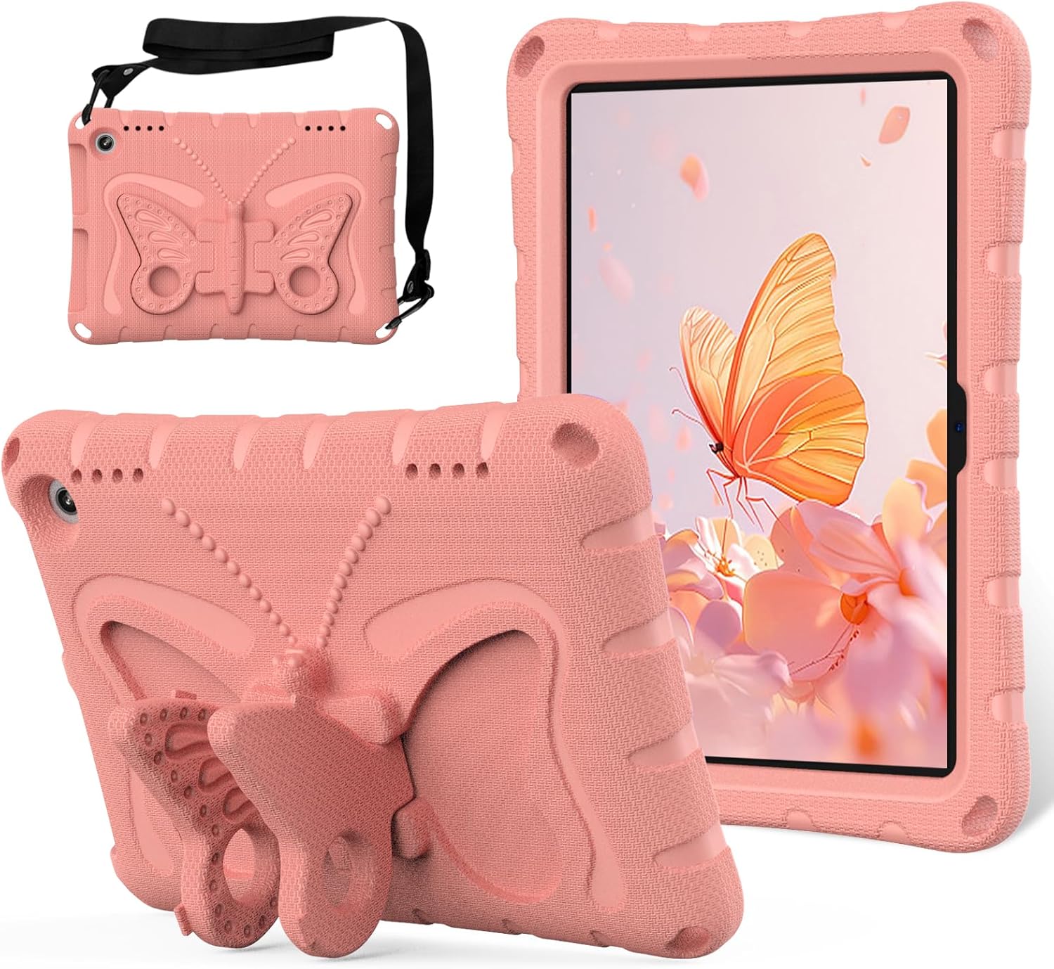 for Kindle Fire HD8 (2020/2022) Kids Girl Tablet Case Butterfly Wings Kickstand EVA Material Light Weight Shockproof Rugged Heavy Duty Kids Case for Kindle Fire HD8 Plus (2020/2022) (Pink)