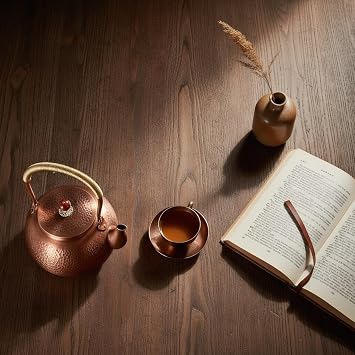 Copper Tea Kettle, 1.6 Quart Stovetop - Handmade Hammered Pot with Coating-Free & Rust Resistant Design for Traditional Stovetop Use