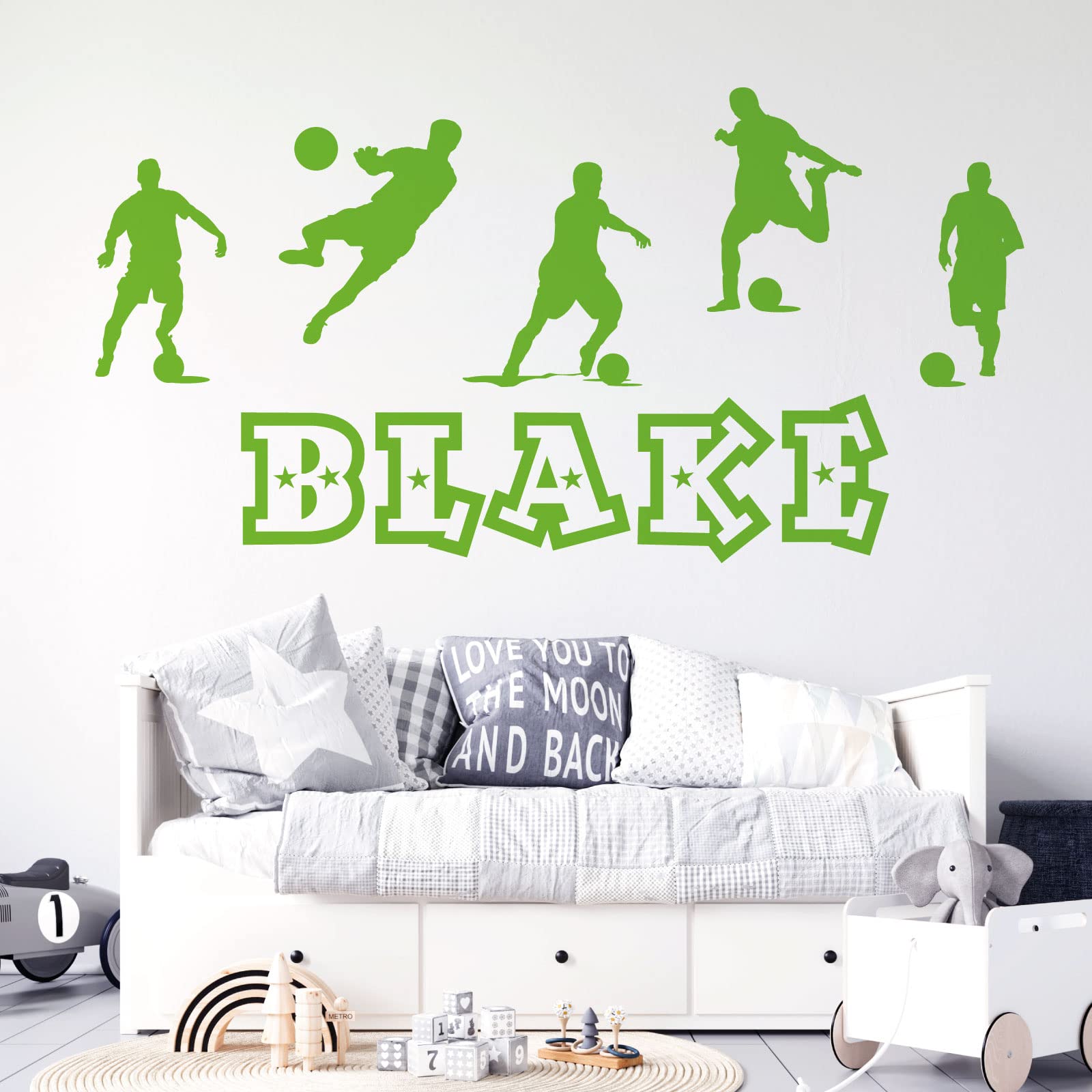 Personalised Name Boys Wall Art Sticker - Football, Soccer Game Silhouettes Theme [Medium] [Lime]