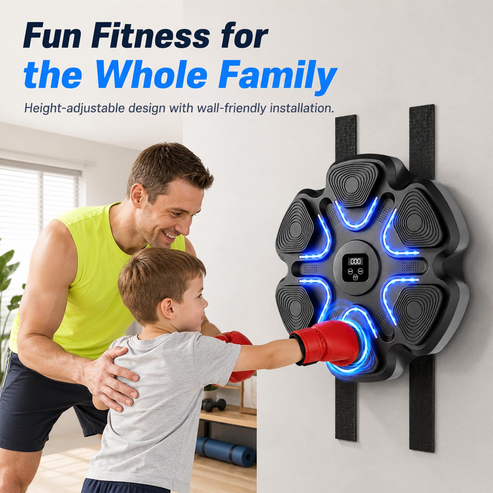 Machine da boxe con musica, Bluetooth, 9 modalità di allenamento, 2 paia di | Strumento di allenamento per alleviare lo stress con contatore di colpi, per adulti, fitness a casa