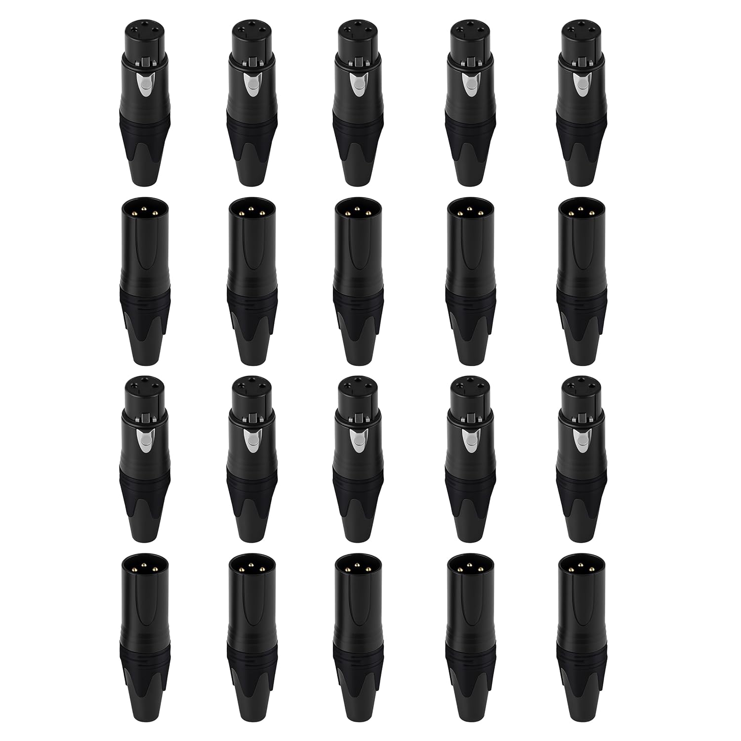 20 Pack XLR Male and Female Type Connector for DIY (Black 10 Pair)