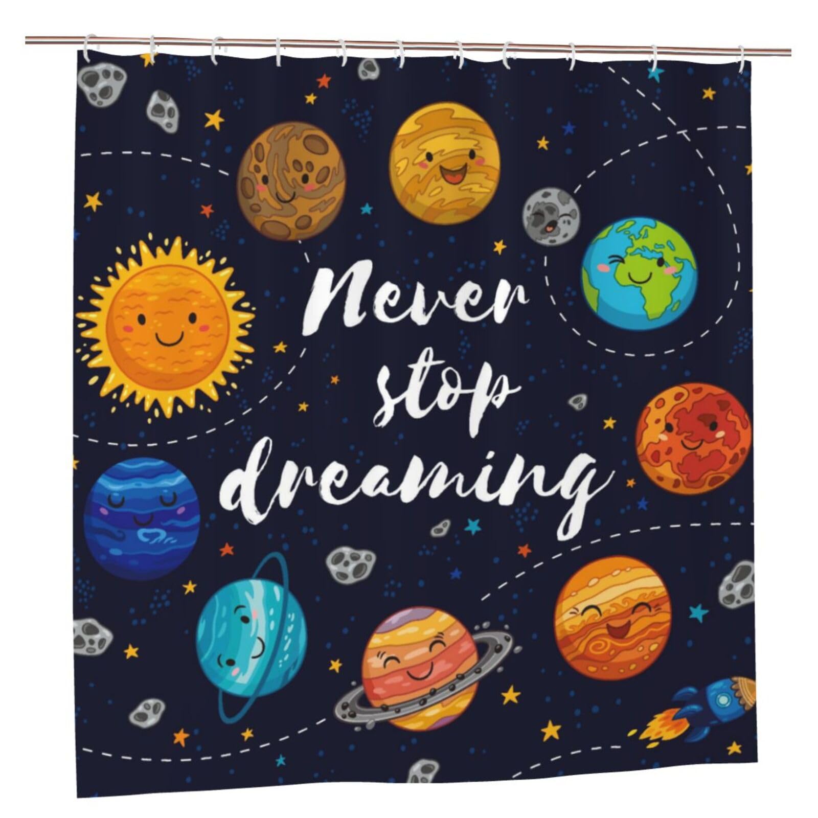 Oudrspo Polyester Fabric Shower Curtain - 70x70 Inch with Metal Grommets, Artistic Privacy Design, Spaceship