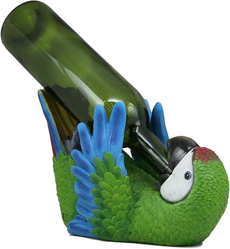 Ebros Gift Tropical Rio Rainforest Scarlet Guacamayo Loro Portabotellas de vino de 10.25 pulgadas de largo para cocina, comedor, fiesta, decoración