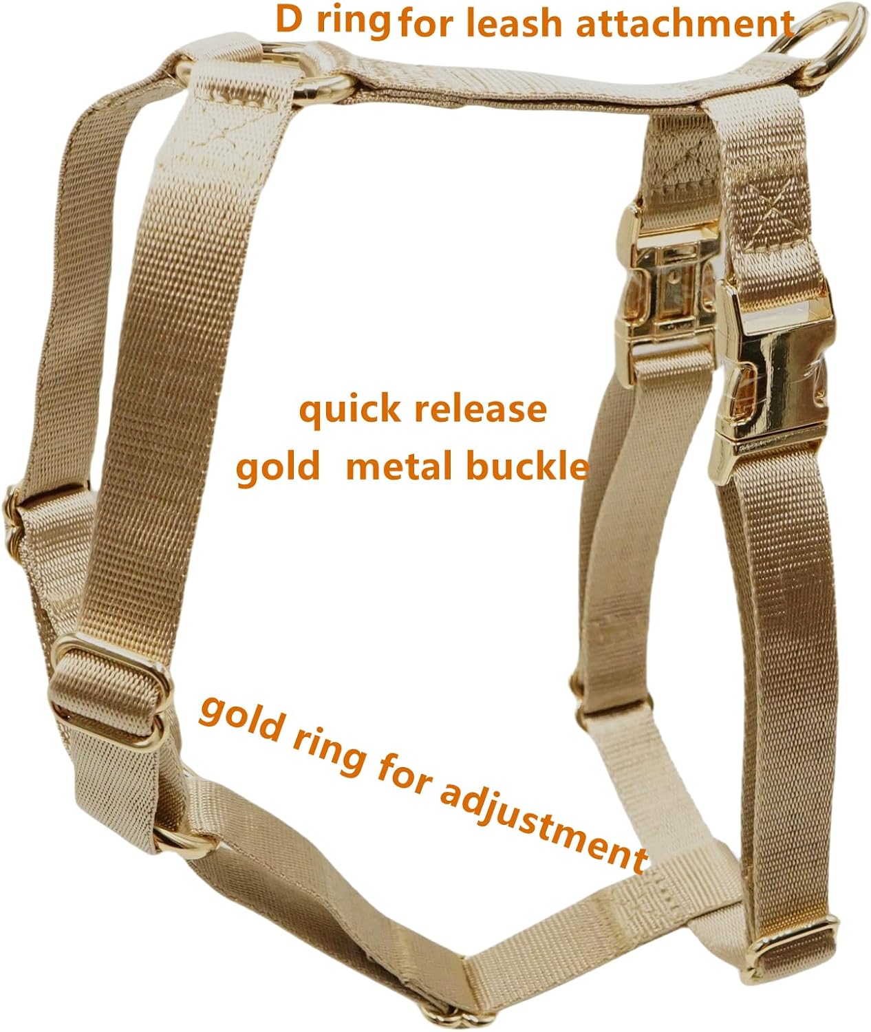 Nylon No Pull Dog Harness with Gold Metal Buckles,Easy Walking and Training Dog Harness (Tan, S)