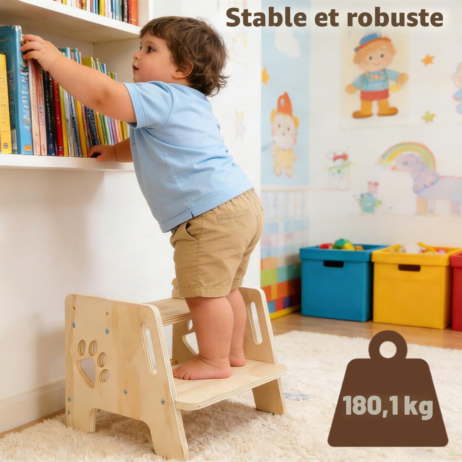 Marchepied pour Enfant Antidérapant Marche Pied Bois 2 Marches Stable Marche Pied Enfant Charge Maximale 180kg Portables Tabouret Enfant pour Salle de Bain Cuisine Toilettes Chambre (Naturel)